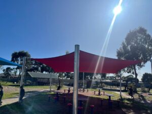School playground with shade sails creating a cooler outdoor learning and play space in Melbourne